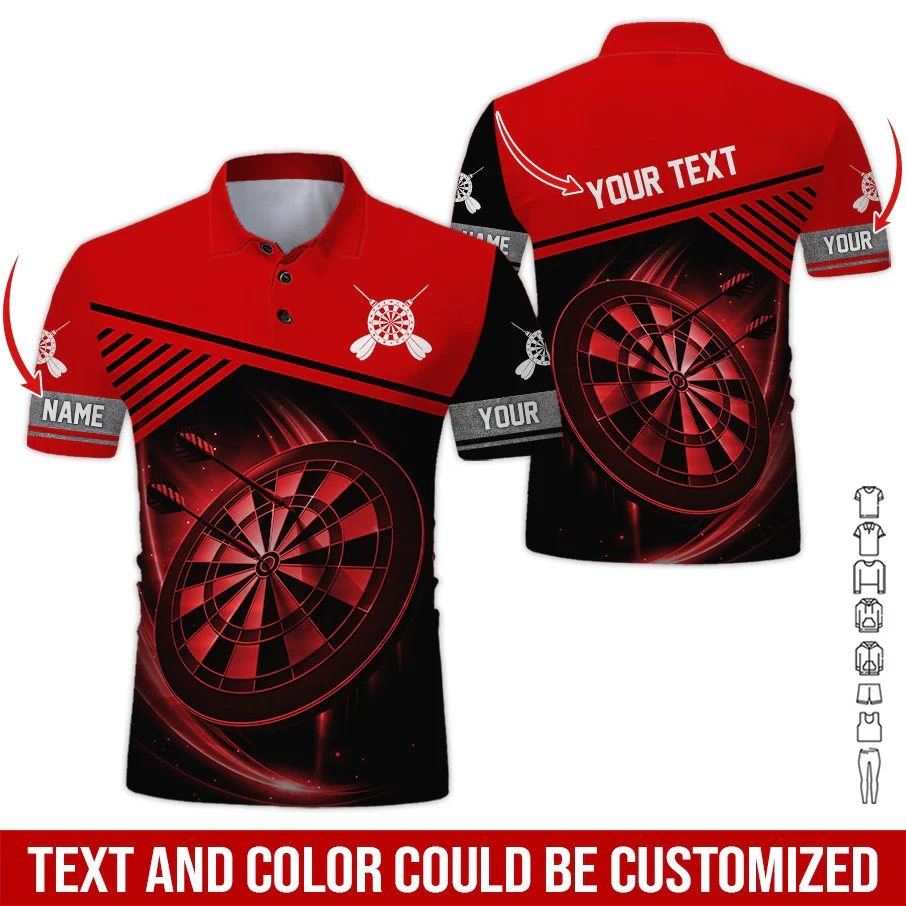 Customized Name & Text Darts Polo Shirts, I Love Darts Personalized Name Darts Polo Shirt For Men - Perfect Gift For Darts Lovers, Darts Players - Image 3