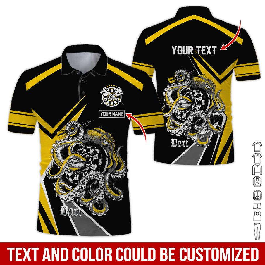 Customized Name & Text Darts Polo Shirts, Octopus Plays Darts Personalized Name Darts Polo Shirt For Men - Perfect Gift For Darts Lovers, Darts Players - Image 2
