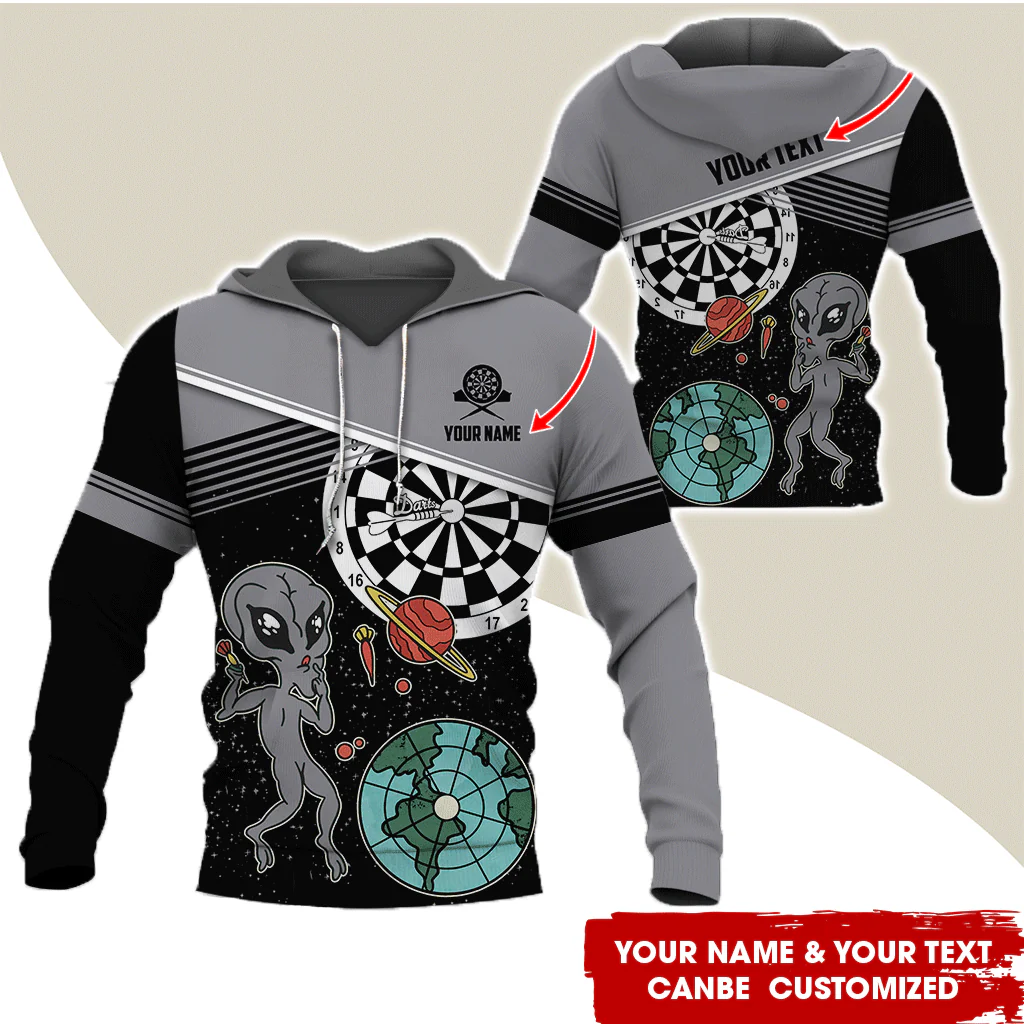 Customized Name & Text Darts Premium Hoodie, Aliens & Space Hoodie, Perfect Gift For Darts Lovers, Friend, Family - Image 2