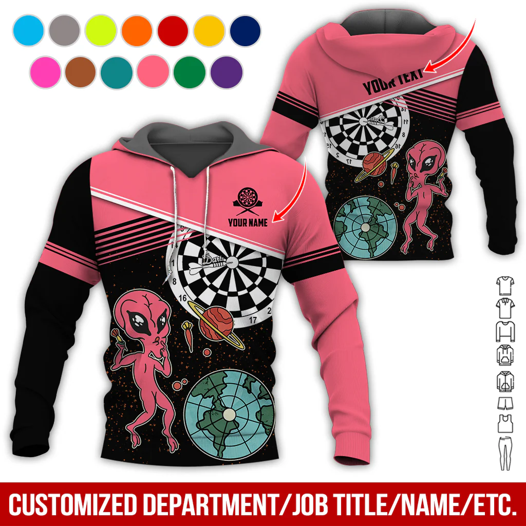 Customized Name & Text Darts Premium Hoodie, Aliens & Space Hoodie, Perfect Gift For Darts Lovers, Friend, Family - Image 3
