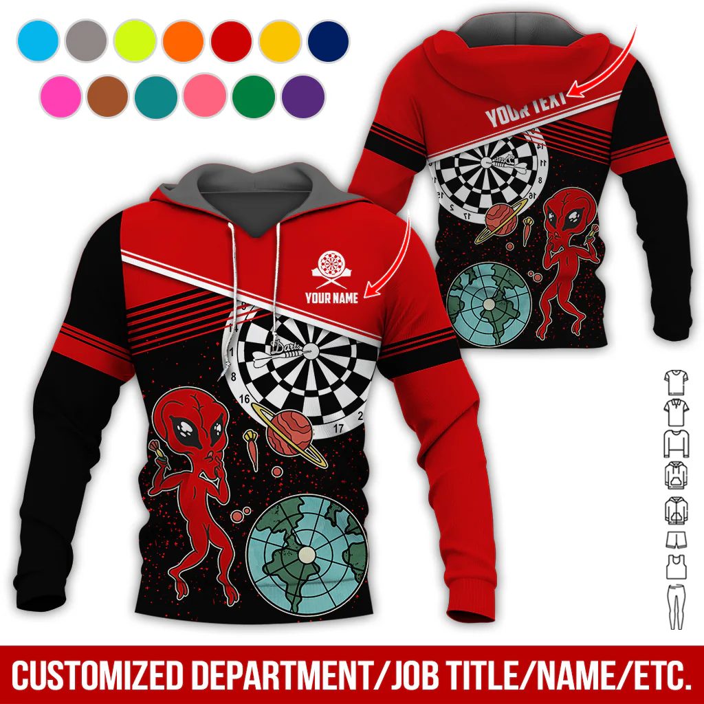 Customized Name & Text Darts Premium Hoodie, Aliens & Space Hoodie, Perfect Gift For Darts Lovers, Friend, Family - Image 4