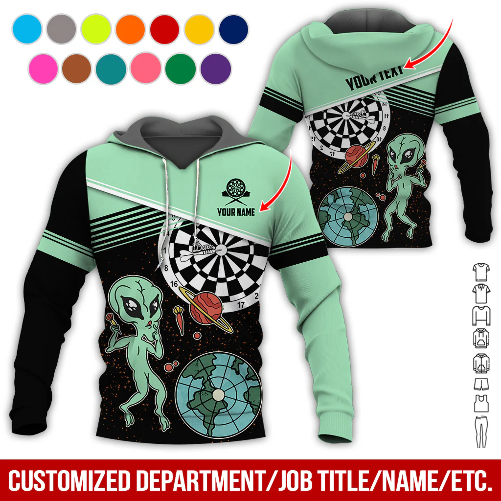 Customized Name & Text Darts Premium Hoodie, Aliens & Space Hoodie, Perfect Gift For Darts Lovers, Friend, Family - Image 5