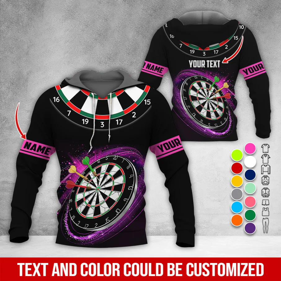 Customized Name & Text Darts Premium Hoodie, Black Pattern Darts Hoodie, Perfect Gift For Darts Lovers, Darts Player - Image 8