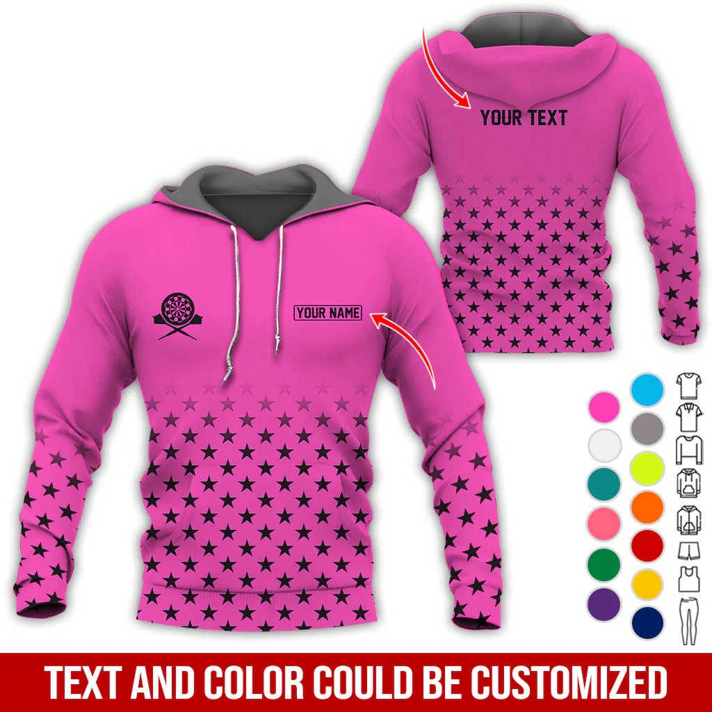 Customized Name & Text Darts Premium Hoodie, Black Stars Pattern Darts Hoodie, Perfect Gift For Darts Lovers, Darts Player - Image 10