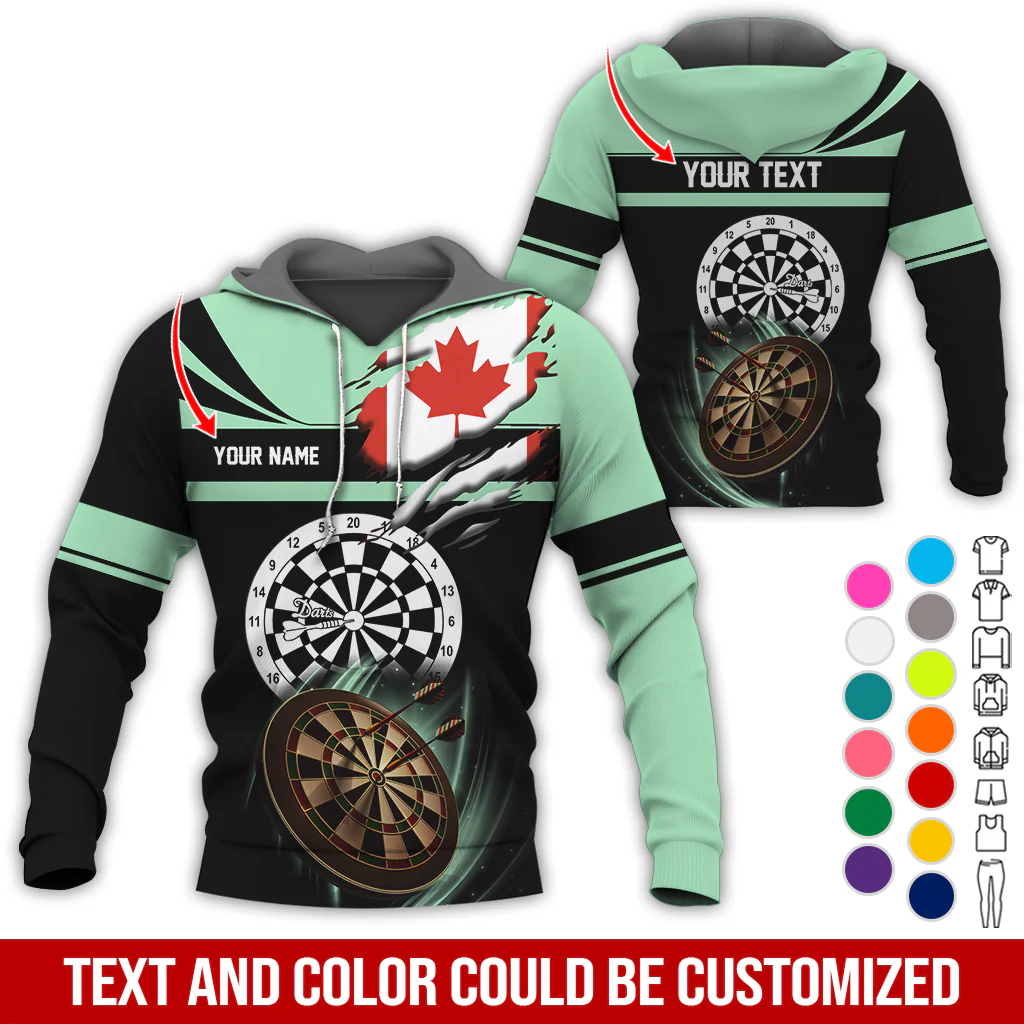 Customized Name & Text Darts Premium Hoodie, Canada Flag Pattern Darts Hoodie, Perfect Gift For Darts Lovers, Friend, Family - Image 3