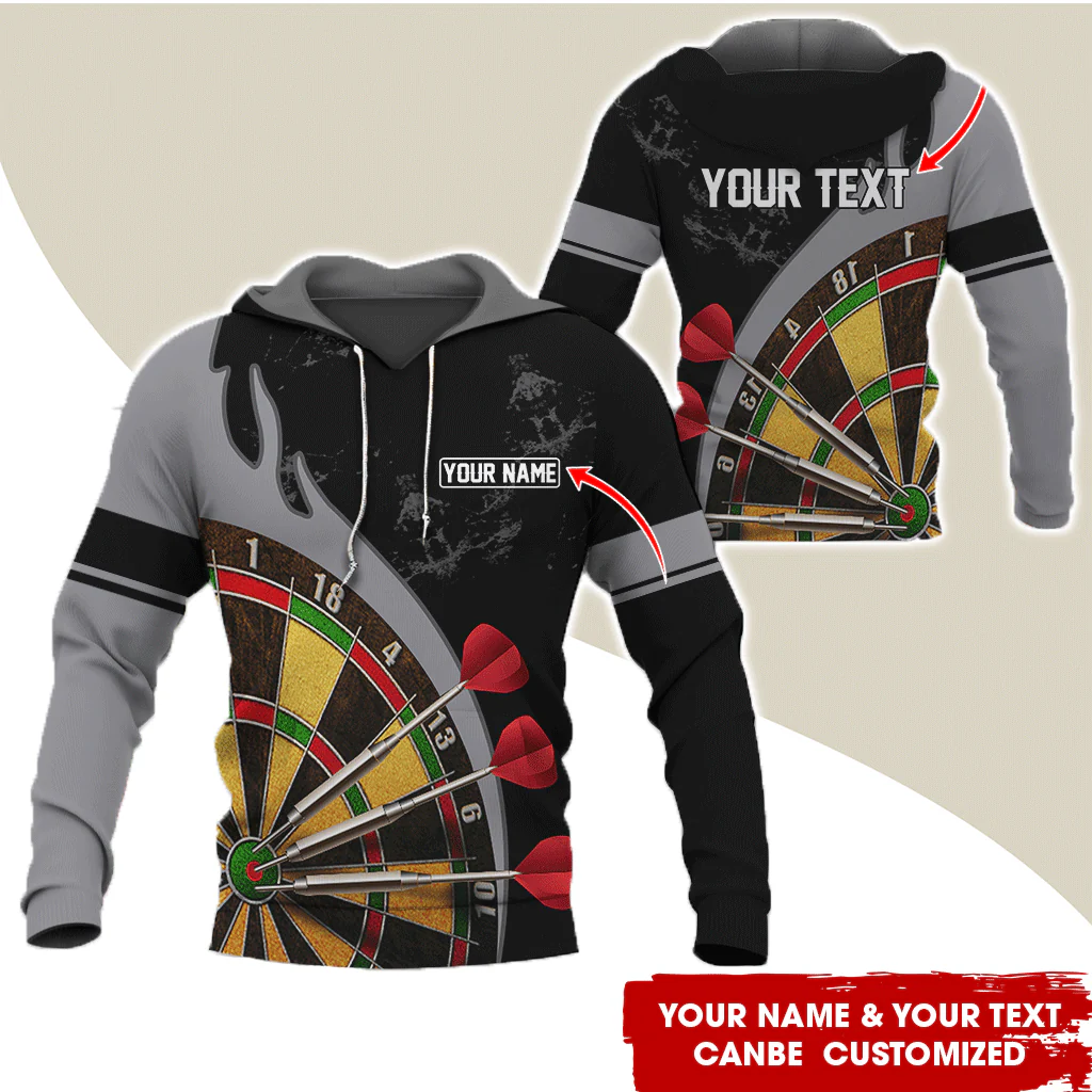 Customized Name & Text Darts Premium Hoodie, Darts & Fire Pattern Hoodie, Perfect Gift For Darts Lovers, Darts Player - Image 2