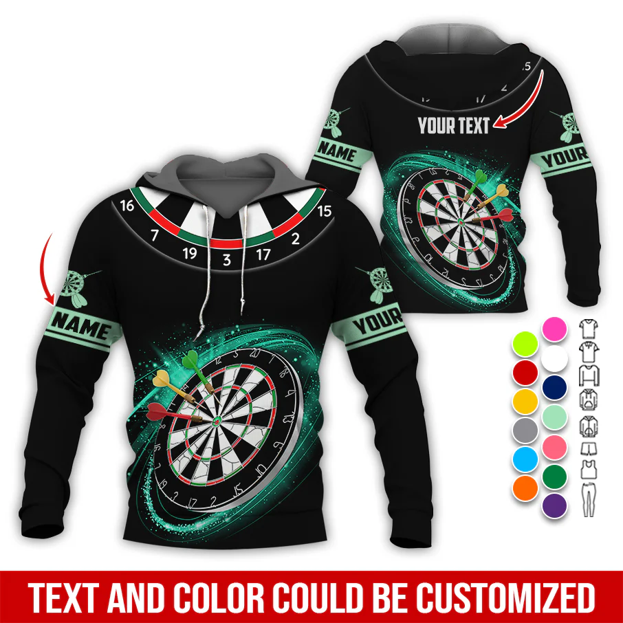 Customized Name & Text Darts Premium Hoodie, Darts Pattern Black Hoodie, Perfect Gift For Darts Lovers, Friend, Family - Image 3