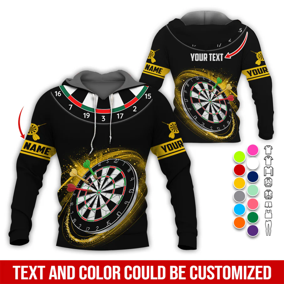 Customized Name & Text Darts Premium Hoodie, Darts Pattern Black Hoodie, Perfect Gift For Darts Lovers, Friend, Family - Image 4
