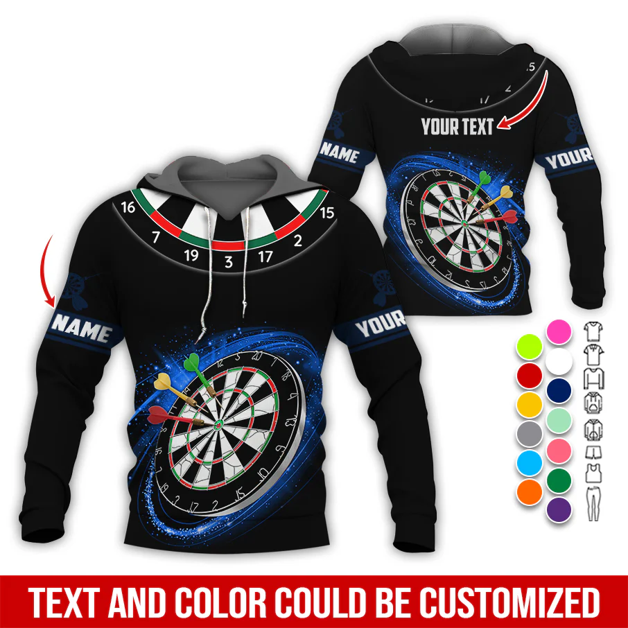 Customized Name & Text Darts Premium Hoodie, Darts Pattern Black Hoodie, Perfect Gift For Darts Lovers, Friend, Family - Image 7