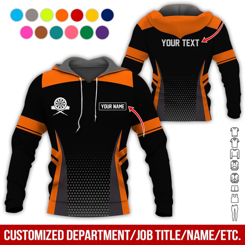 Customized Name & Text Darts Premium Hoodie, Grey Spot Pattern Darts Black Hoodie, Perfect Gift For Darts Lovers, Darts Player - Image 9