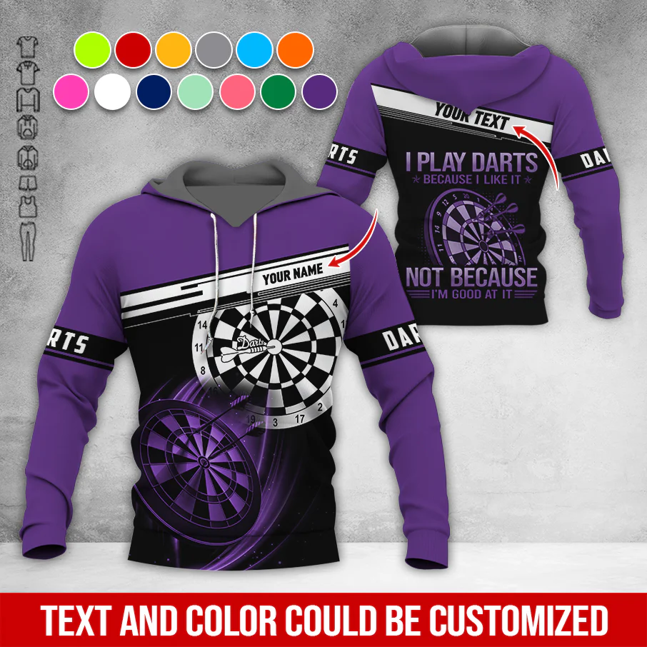 Customized Name & Text Darts Premium Hoodie, I Play Darts Because I Like It Not Because I'm Good At It Darts Hoodie, Perfect Gift For Darts Lovers, Darts Player - Image 4