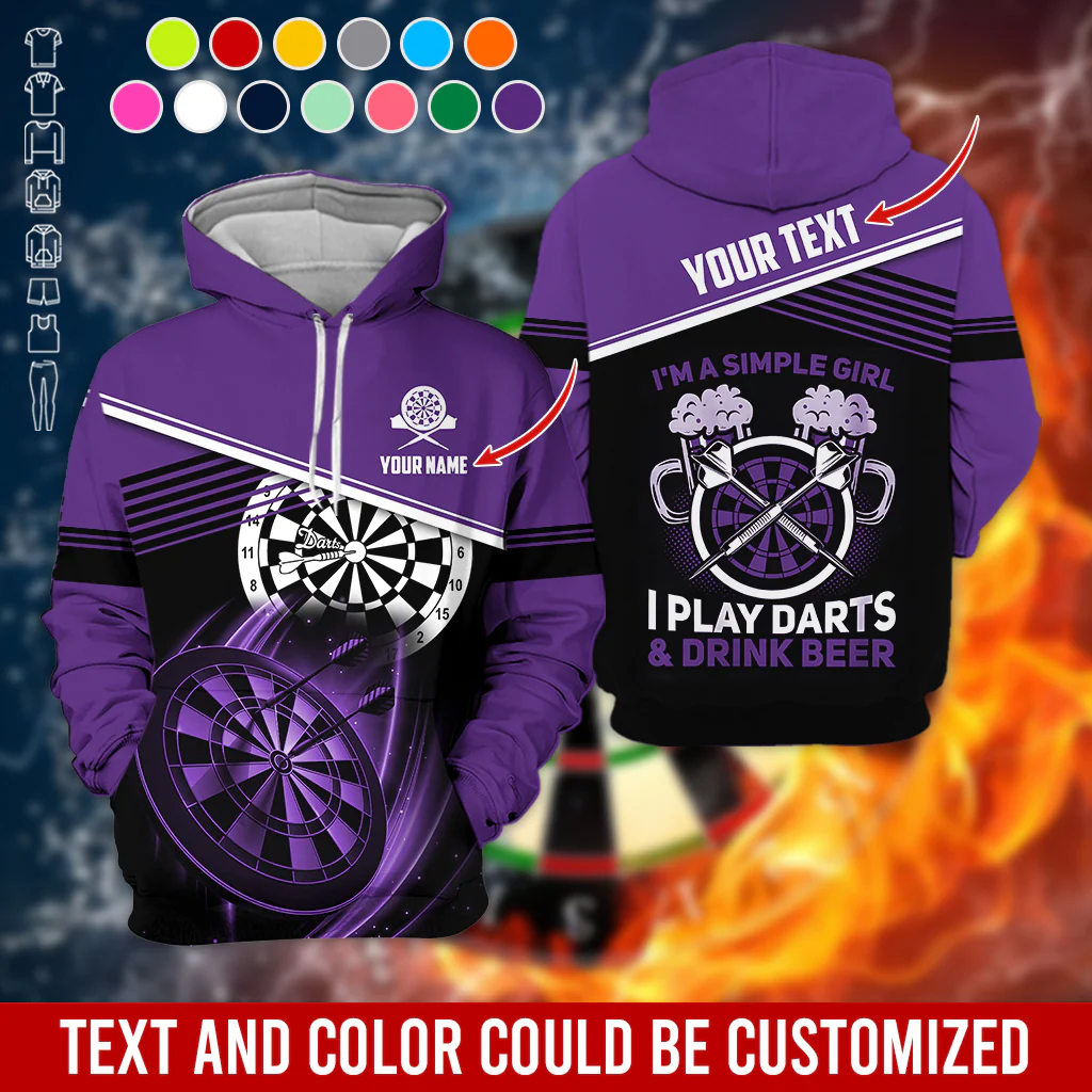 Customized Name & Text Darts Premium Hoodie, I'm A Simple Girl Darts Hoodie, Perfect Gift For Darts Lovers, Darts Player - Image 11
