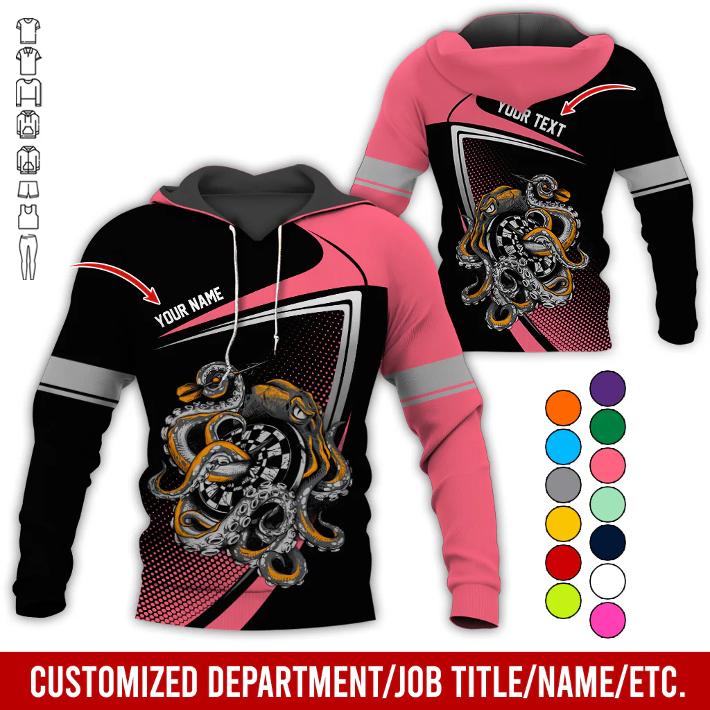 Customized Name & Text Darts Premium Hoodie, Octopus & Dartboard Pattern Darts Hoodie For Men & Women - Gift For Darts Lovers, Friend, Family - Image 12