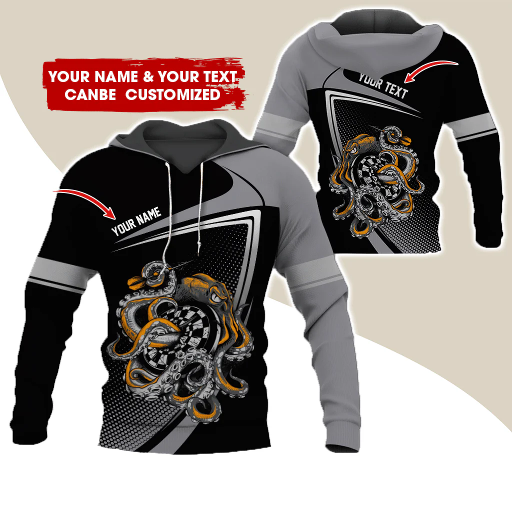 Customized Name & Text Darts Premium Hoodie, Octopus & Dartboard Pattern Darts Hoodie For Men & Women - Gift For Darts Lovers, Friend, Family - Image 2