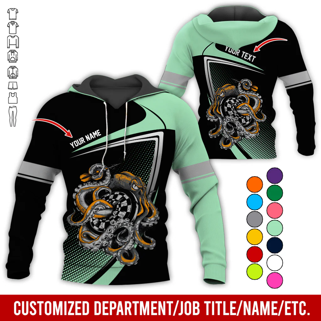 Customized Name & Text Darts Premium Hoodie, Octopus & Dartboard Pattern Darts Hoodie For Men & Women - Gift For Darts Lovers, Friend, Family - Image 5
