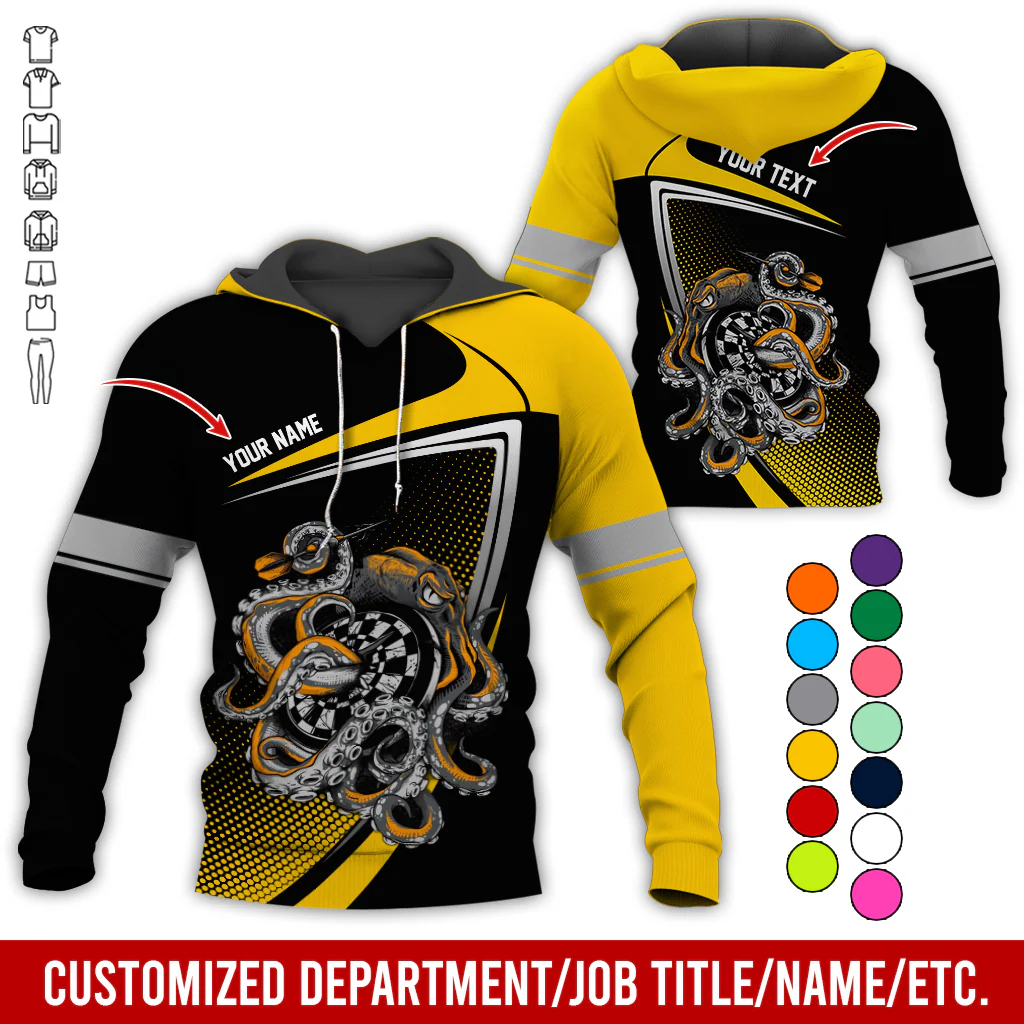 Customized Name & Text Darts Premium Hoodie, Octopus & Dartboard Pattern Darts Hoodie For Men & Women - Gift For Darts Lovers, Friend, Family - Image 6