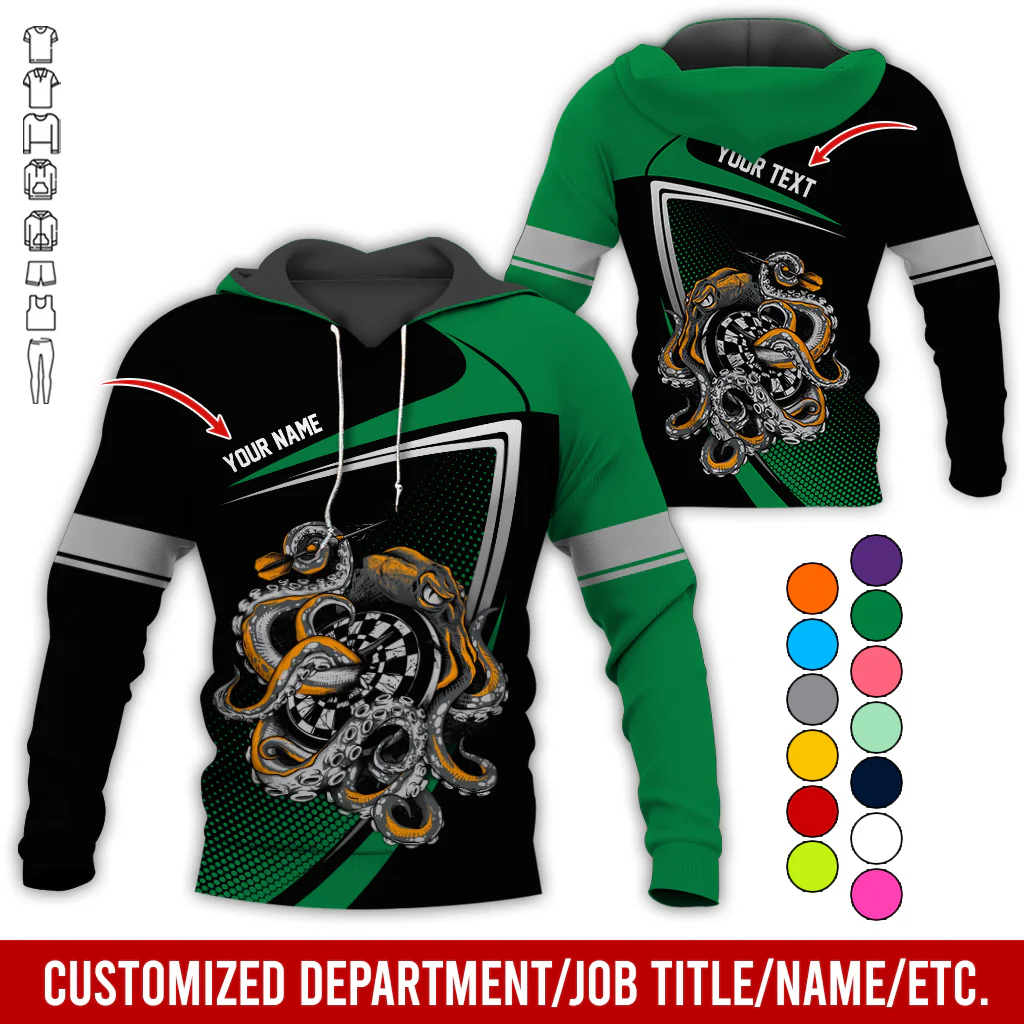 Customized Name & Text Darts Premium Hoodie, Octopus & Dartboard Pattern Darts Hoodie For Men & Women - Gift For Darts Lovers, Friend, Family - Image 7