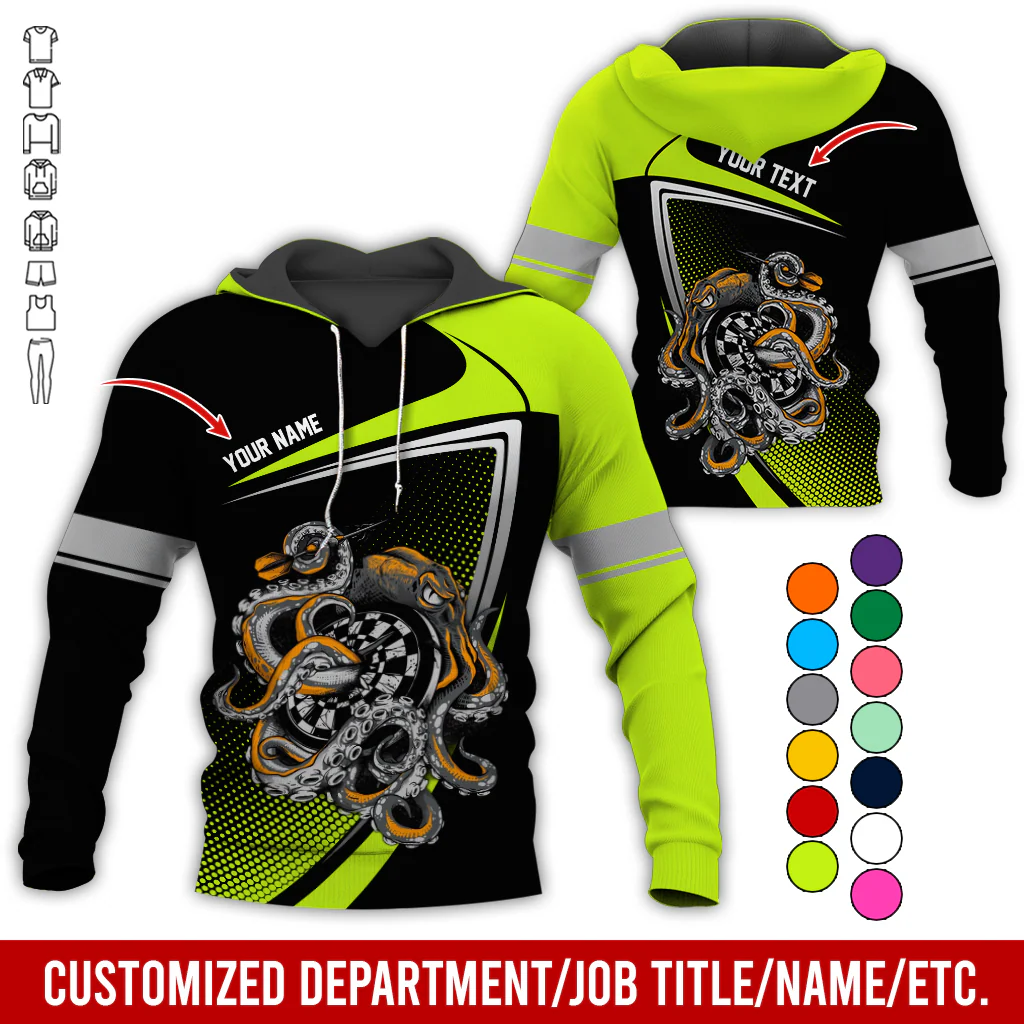 Customized Name & Text Darts Premium Hoodie, Octopus & Dartboard Pattern Darts Hoodie For Men & Women - Gift For Darts Lovers, Friend, Family - Image 8