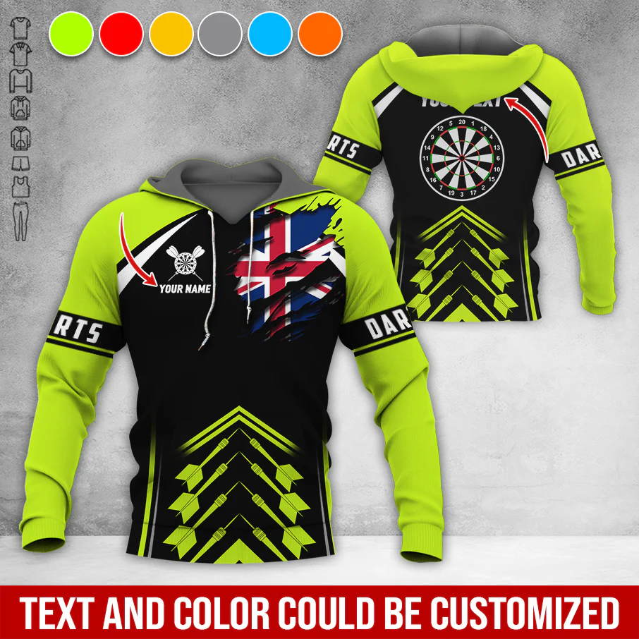 Customized Name & Text Darts Premium Hoodie, Personalized National flag Darts Hoodie, Perfect Gift For Darts Lovers, Darts Player - Image 3