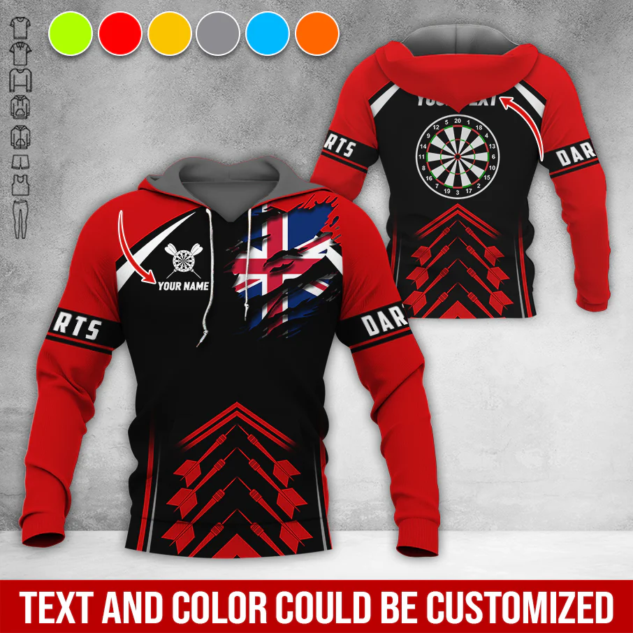 Customized Name & Text Darts Premium Hoodie, Personalized National flag Darts Hoodie, Perfect Gift For Darts Lovers, Darts Player - Image 5