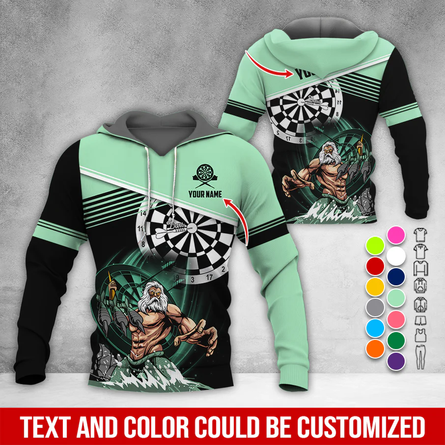 Customized Name & Text Darts Premium Hoodie, Poseidon Pattern Darts Hoodie, Perfect Gift For Darts Lovers, Darts Player - Image 5