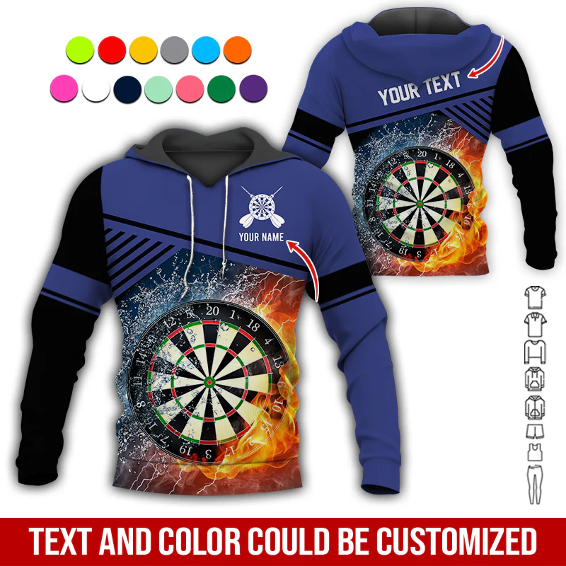 Customized Name & Text Darts Premium Hoodie, Water and Fire Dartboards Pattern Hoodie For Men & Women, Perfect Gift For Darts Lovers, Friend, Family - Image 8
