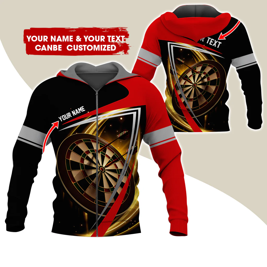 Customized Name & Text Darts Premium Zip Hoodie, Custom Darts Zip Hoodie For Men & Women - Gift For Darts Lovers, Darts Players - Image 2