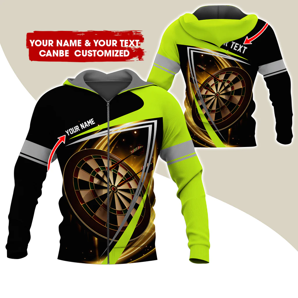 Customized Name & Text Darts Premium Zip Hoodie, Custom Darts Zip Hoodie For Men & Women - Gift For Darts Lovers, Darts Players - Image 3
