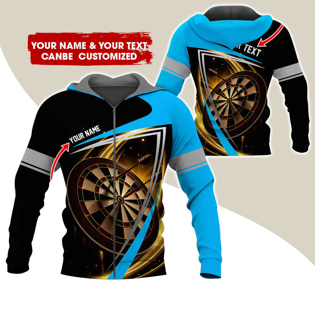 Customized Name & Text Darts Premium Zip Hoodie, Custom Darts Zip Hoodie For Men & Women - Gift For Darts Lovers, Darts Players - Image 4