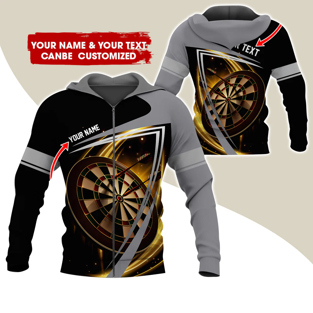 Customized Name & Text Darts Premium Zip Hoodie, Custom Darts Zip Hoodie For Men & Women - Gift For Darts Lovers, Darts Players - Image 5