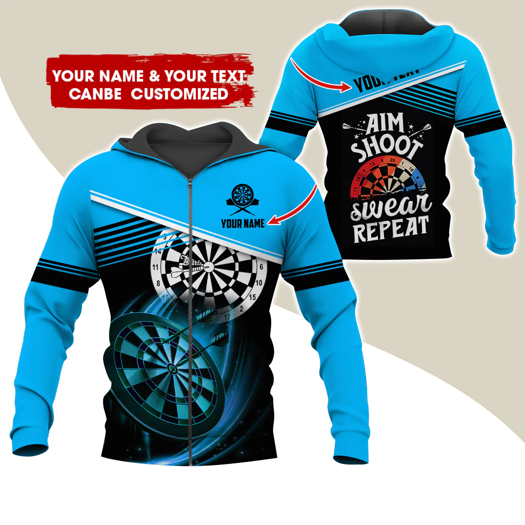 Customized Name & Text Darts Premium Zip Hoodie, Personalized Aim Shoot Sweat Repeat Zip Hoodie For Men & Women - Gift For Darts Lovers, Darts Players - Image 8
