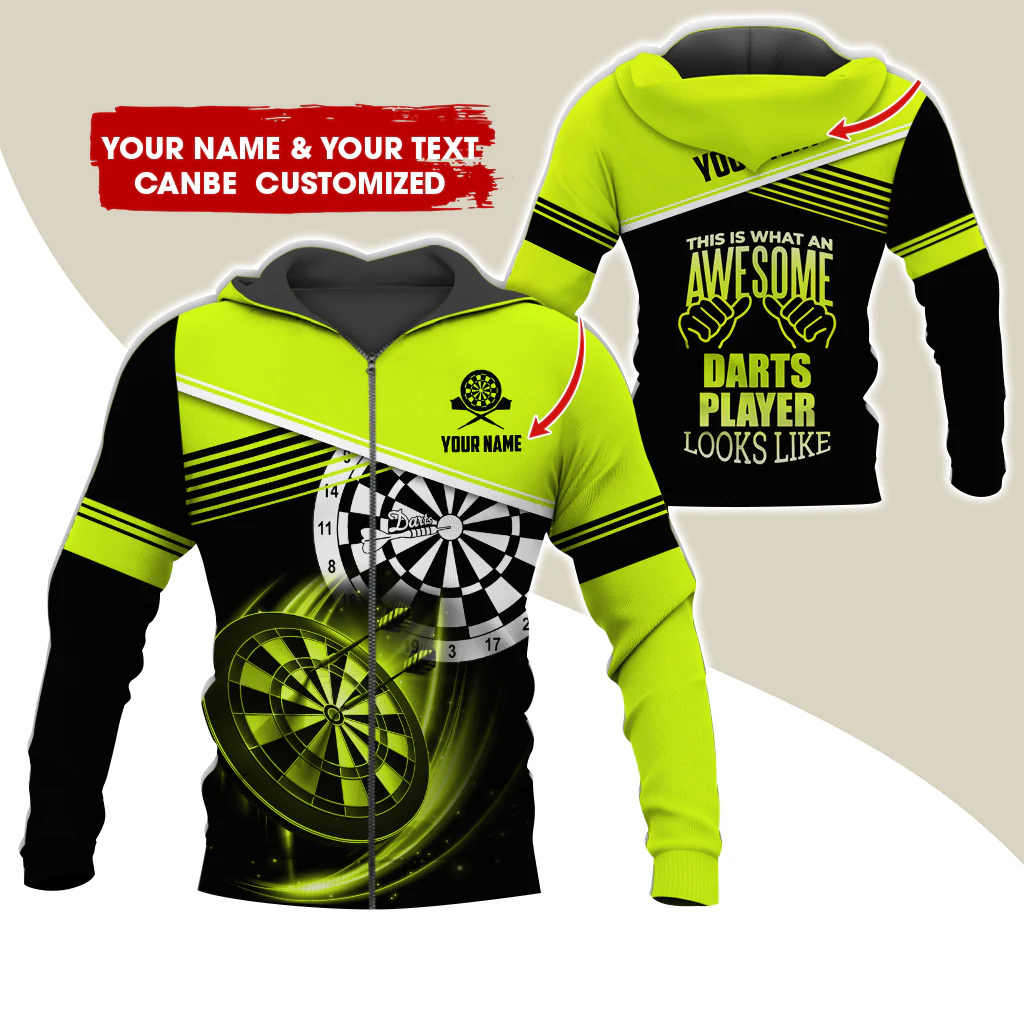 Customized Name & Text Darts Premium Zip Hoodie, Personalized Awesome Darts Player Zip Hoodie For Men & Women - Gift For Darts Lovers, Darts Players - Image 2