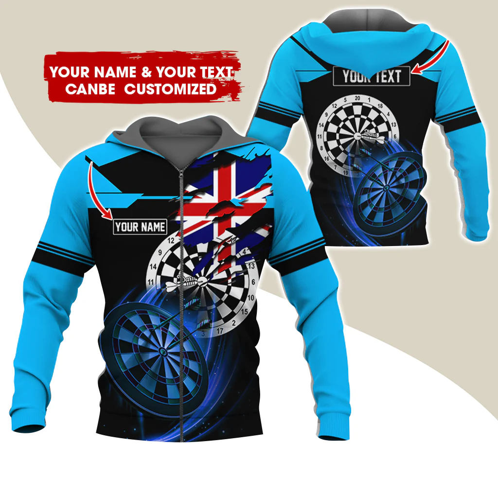 Customized Name & Text Darts Premium Zip Hoodie, Personalized England Flag Zip Hoodie For Men & Women - Gift For Darts Lovers, Darts Players - Image 2