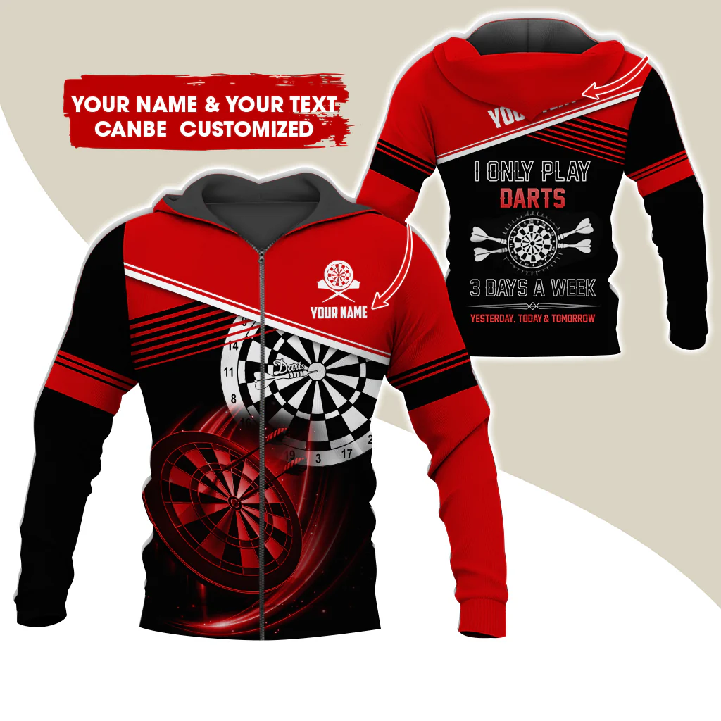 Customized Name & Text Darts Premium Zip Hoodie, Personalized I Only Play Darts Zip Hoodie For Men & Women - Gift For Darts Lovers, Darts Players - Image 3