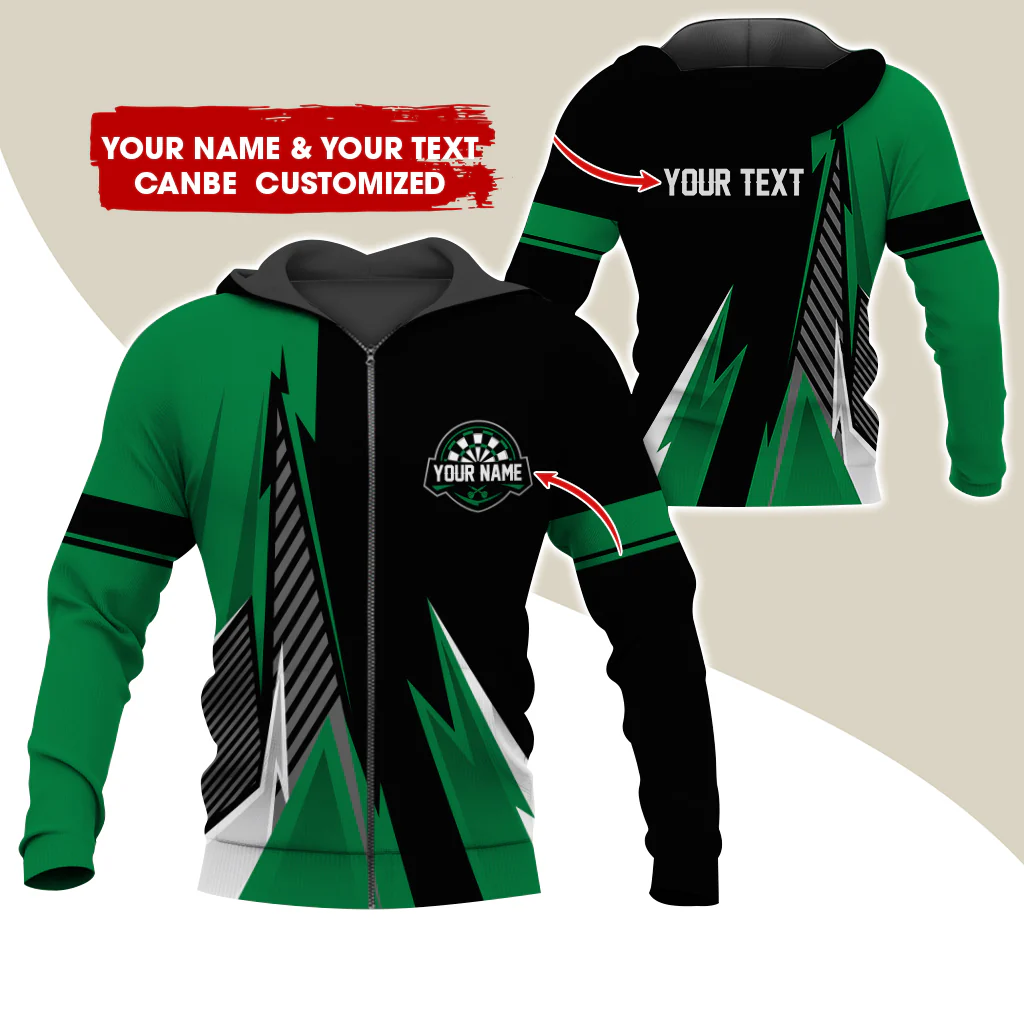 Customized Name & Text Darts Premium Zip Hoodie , Personalized Name Darts Zip Hoodie For Men & Women - Gift For Darts Lovers, Darts Players - Image 2
