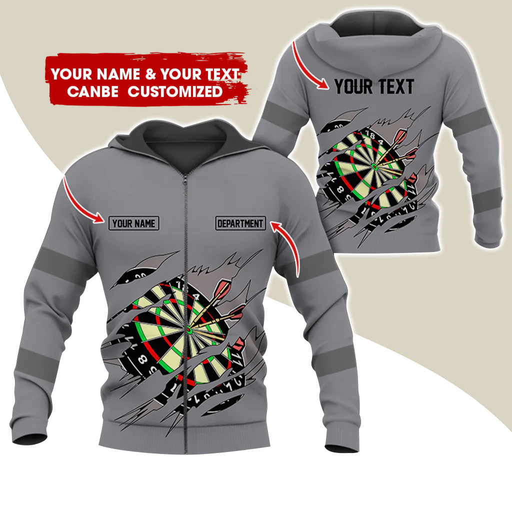 Customized Name & Text Darts Premium Zip Hoodie, Personalized Name & Text Dartboard Zip Hoodie For Men & Women - Gift For Darts Lovers, Darts Players - Image 5