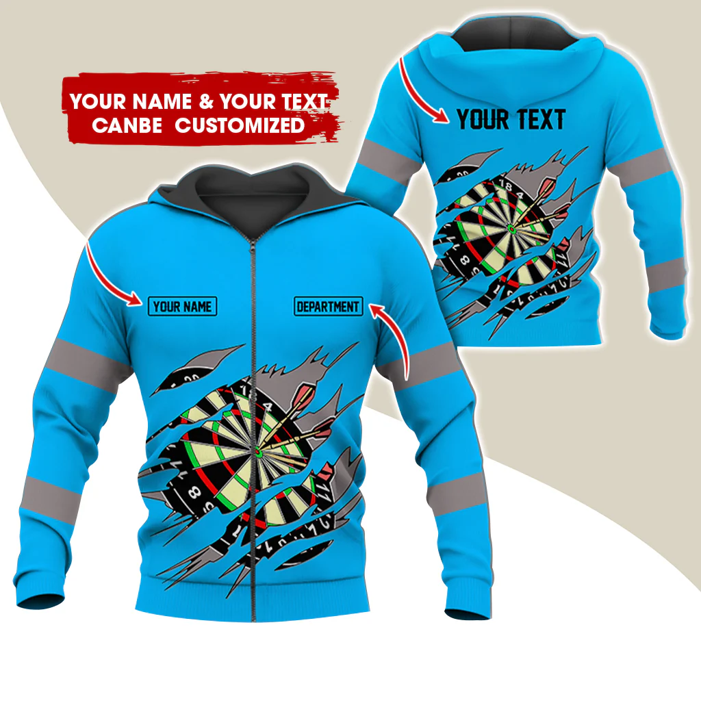 Customized Name & Text Darts Premium Zip Hoodie, Personalized Name & Text Dartboard Zip Hoodie For Men & Women - Gift For Darts Lovers, Darts Players - Image 8