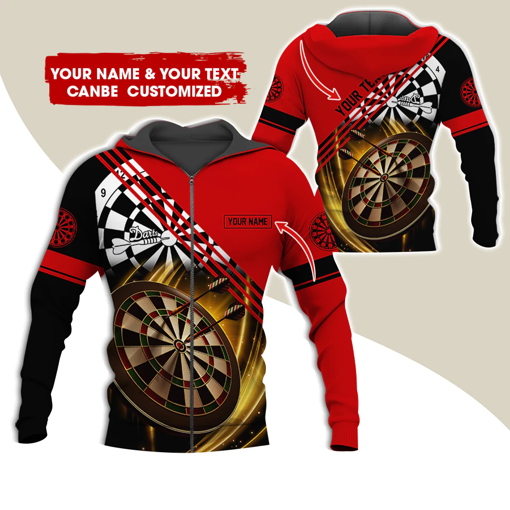 Customized Name & Text Darts Premium Zip Hoodie, Personalized Team Play Darts Zip Hoodie For Men & Women - Gift For Darts Lovers, Darts Players - Image 5