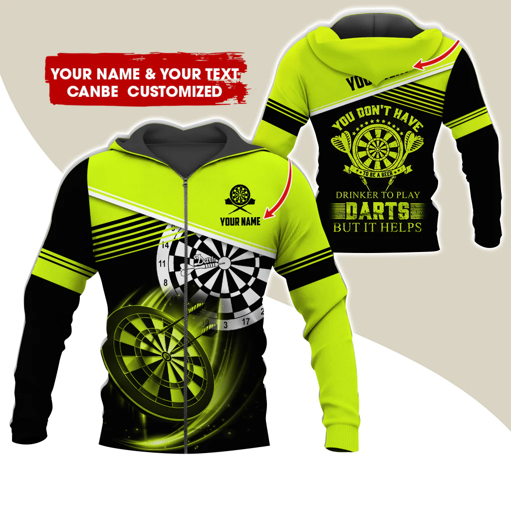Customized Name & Text Darts Premium Zip Hoodie, Personalized You Don't Have Darts Zip Hoodie For Men & Women - Gift For Darts Lovers, Darts Players