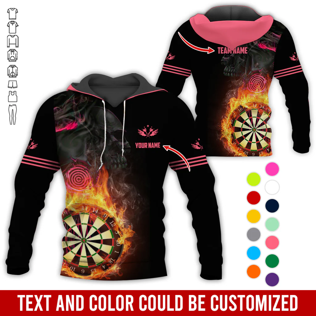 Customized Name & Text Darts SKull Premium Hoodie, Flaming Dartboards Pattern Hoodie For Men & Woman, Perfect Gift For Darts Lovers, Darts Player - Image 10