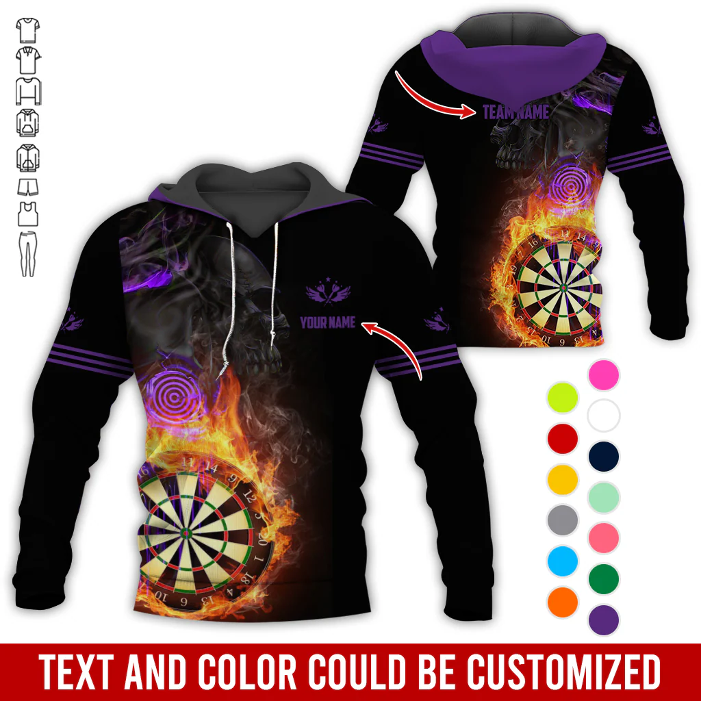 Customized Name & Text Darts SKull Premium Hoodie, Flaming Dartboards Pattern Hoodie For Men & Woman, Perfect Gift For Darts Lovers, Darts Player - Image 11