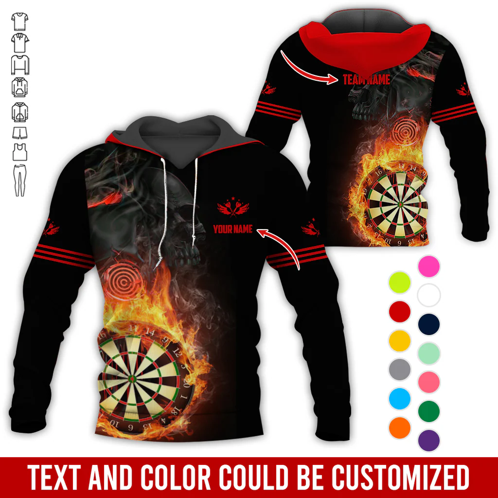 Customized Name & Text Darts SKull Premium Hoodie, Flaming Dartboards Pattern Hoodie For Men & Woman, Perfect Gift For Darts Lovers, Darts Player - Image 12