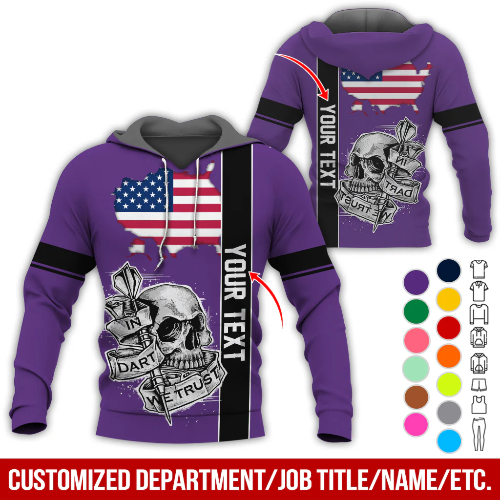 Customized Name & Text Darts Skull Premium Hoodie, In Darts We Trust Skull & American Map Pattern Hoodie, Perfect Gift For Darts Lovers, Friend, Family - Image 10