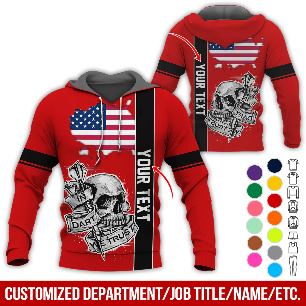 Customized Name & Text Darts Skull Premium Hoodie, In Darts We Trust Skull & American Map Pattern Hoodie, Perfect Gift For Darts Lovers, Friend, Family - Image 11