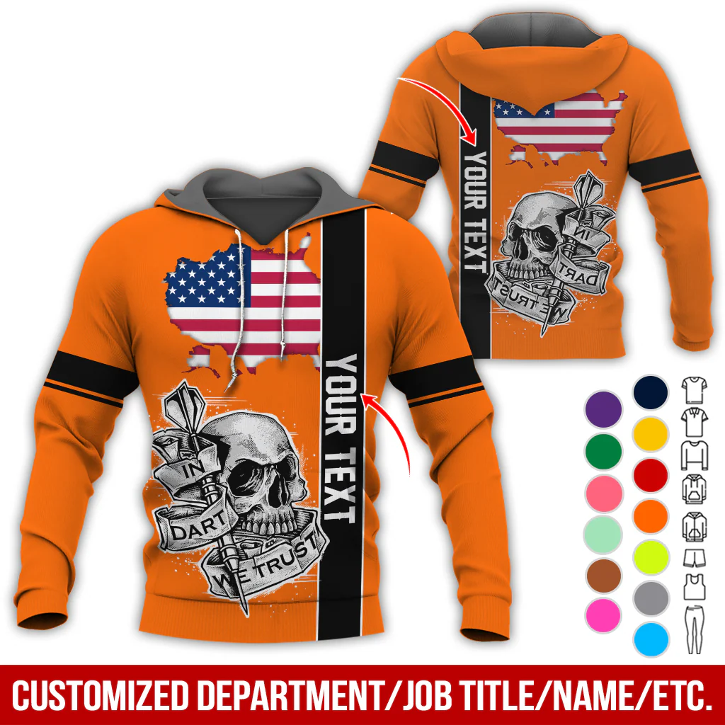 Customized Name & Text Darts Skull Premium Hoodie, In Darts We Trust Skull & American Map Pattern Hoodie, Perfect Gift For Darts Lovers, Friend, Family - Image 8
