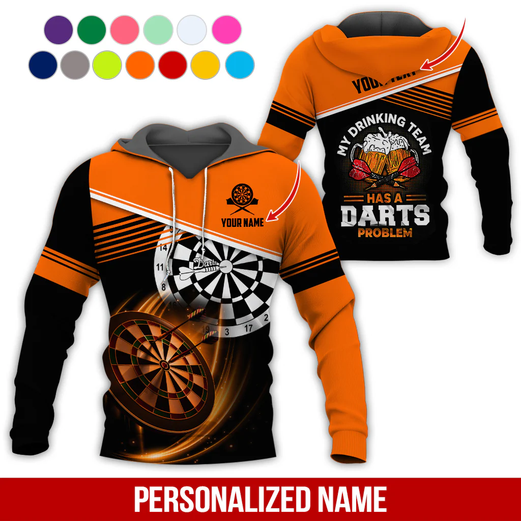 Customized Name & Text Darts Skull Premium Hoodie, My Drinking Team Has Darts Problem Hoodie, Perfect Gift For Darts Lovers, Darts Player - Image 10