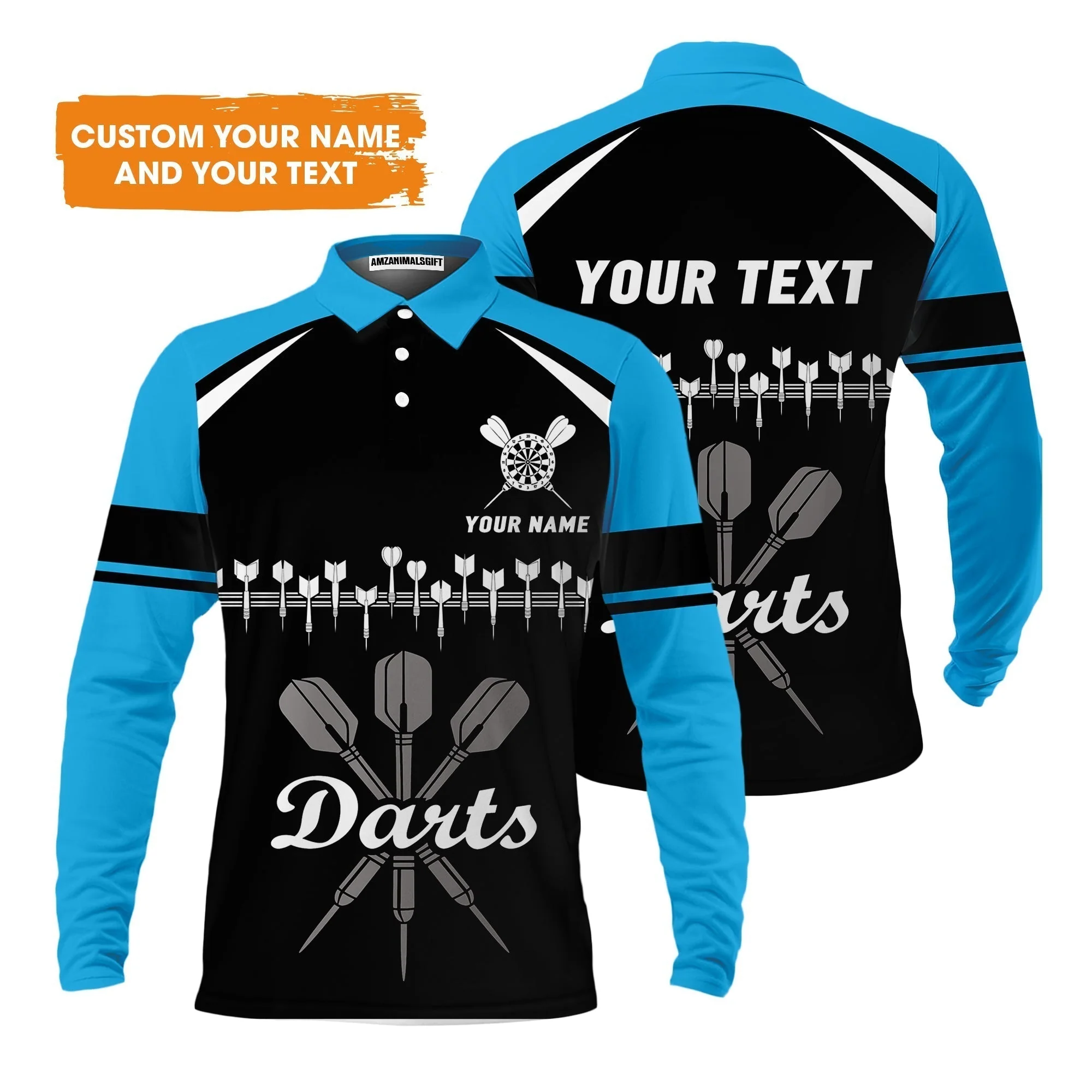 Customized Name & Text Darts Sweater, Personalized Darts Team Blue Sweater - Perfect Gift For Darts Lovers - Image 6