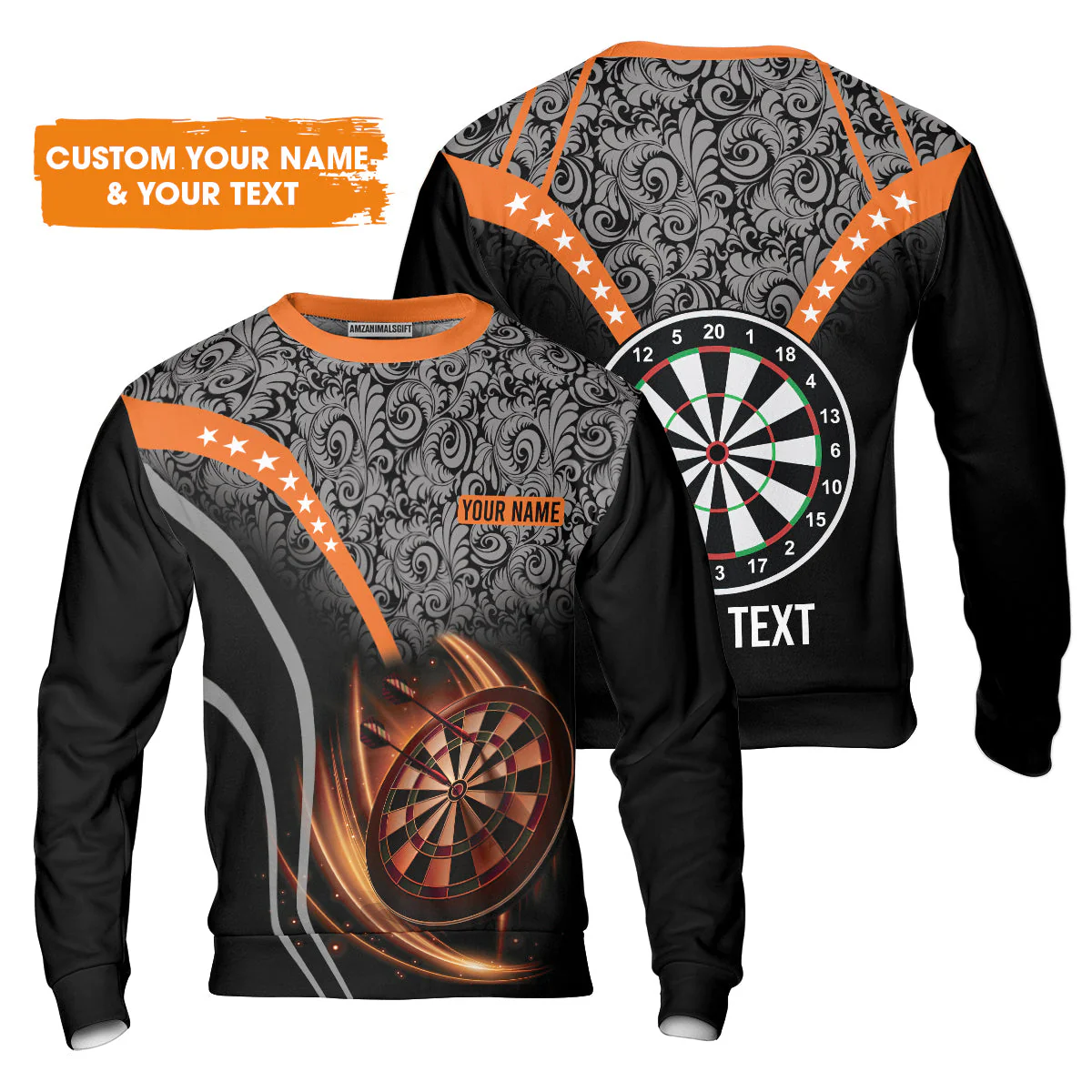 Customized Name & Text Darts Sweater, Personalized Name Dartboard Orange Sweater - Gift For Darts Players - Image 3