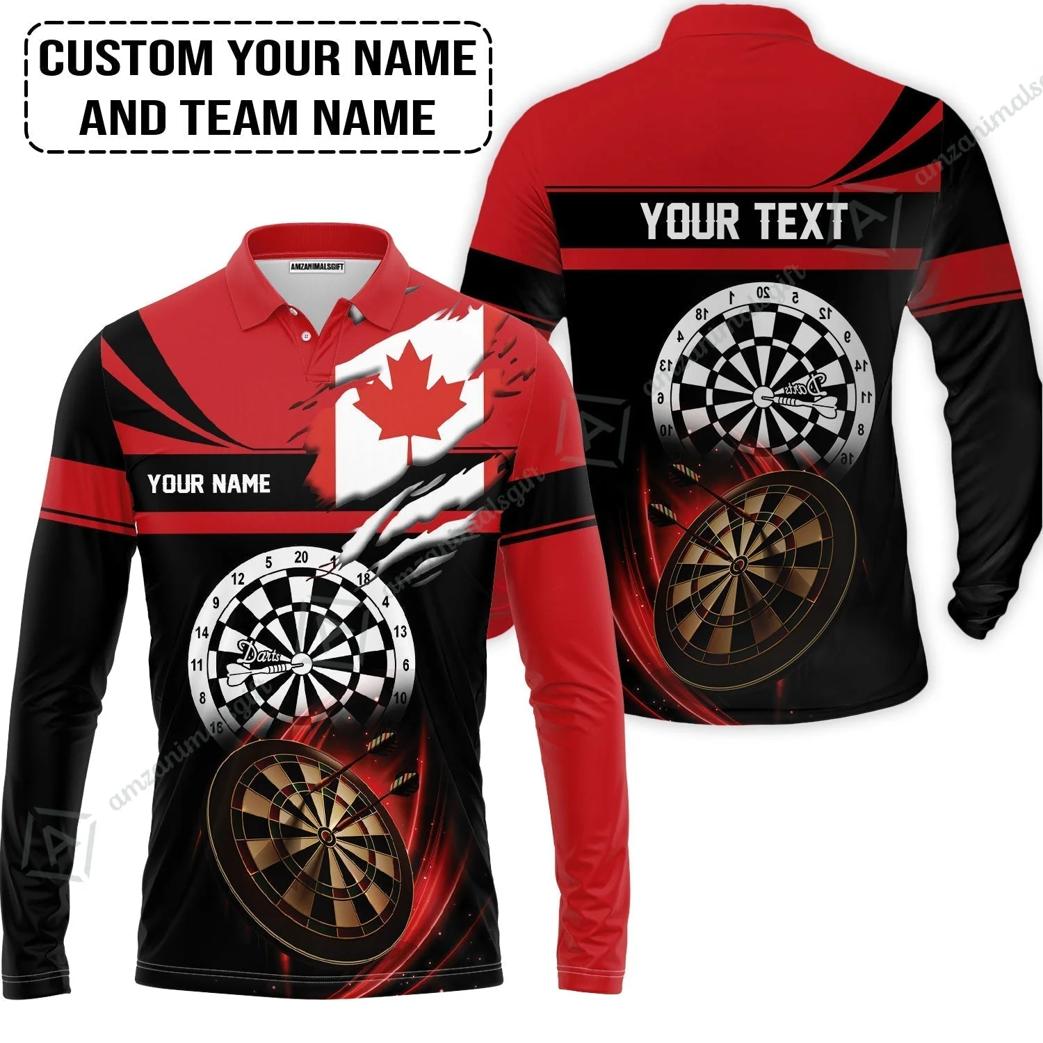Customized Name & Text Darts Sweatshirt, Canada Flag Personalized Name Darts Sweatshirt - Image 5