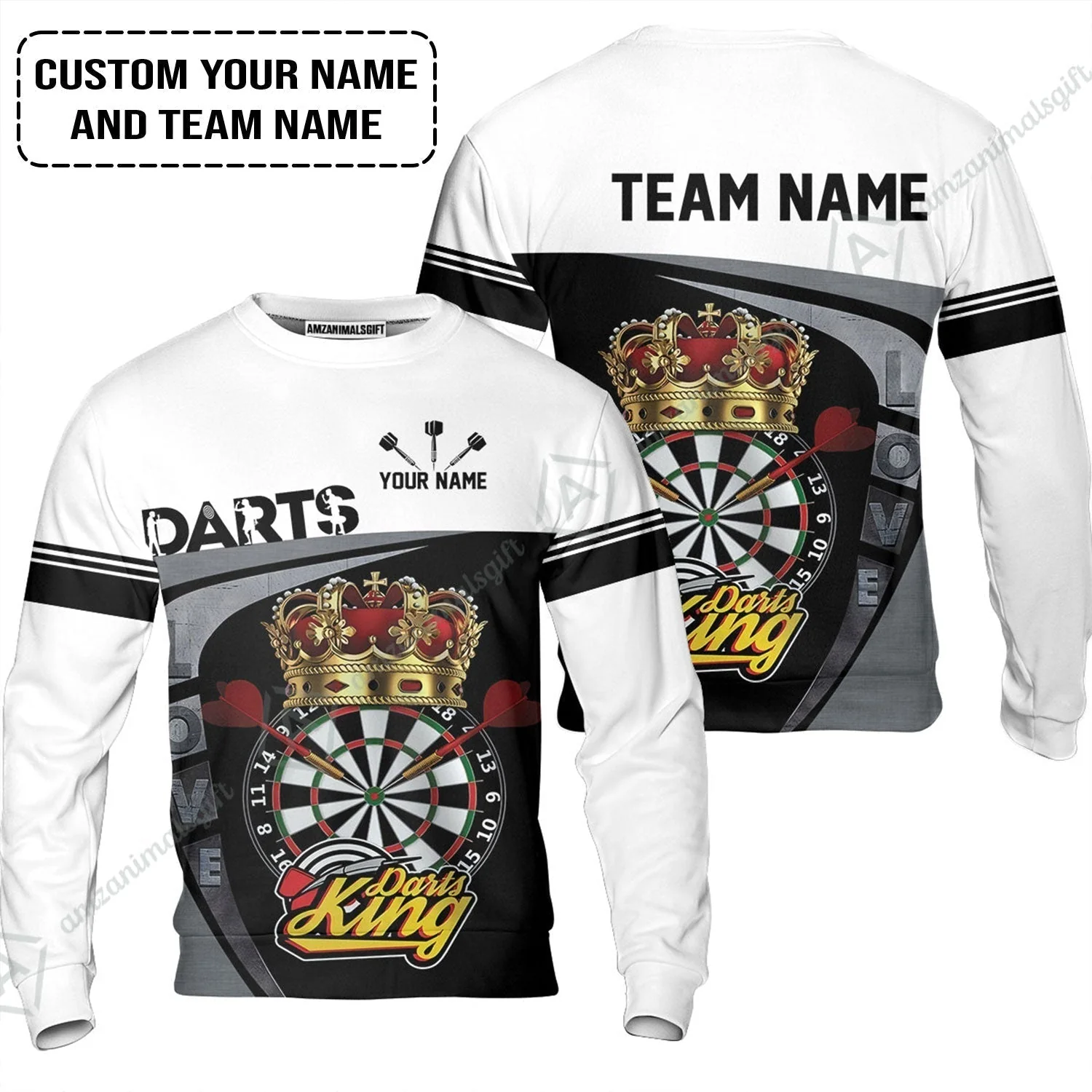 Customized Name & Text Darts Sweatshirt, Darts King Personalized Name Darts Uniforms Sweatshirt
